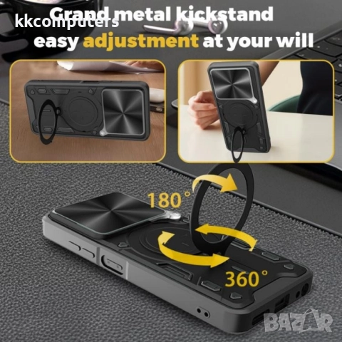Удароустойчив магнитен калъф за ZTE Blade A35e 5G- Слайд капак за камерата, 360° Стойка, вкл. Протек, снимка 8 - Резервни части за телефони - 52521510