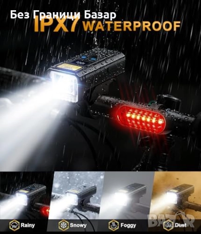 Нови LED велосипедни светлини 4000LM USB IP67 предна и задна лампа фар, снимка 5 - Части за велосипеди - 52774518