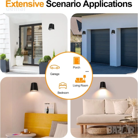 FUDESY Външни стенни лампи, 2 броя, модерни, матово черни, GU10 основа, макс. 7W, IP65, снимка 7 - Лампи за стена - 53900092