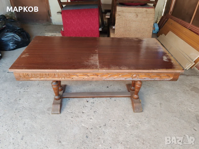 Холна маса масивна с дърворезба разтегателна, снимка 3 - Секции и витрини - 51362858