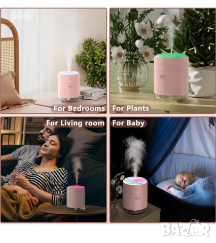 Мини овлажнител за въздух SZO с LED светлина, функция за автоматично изключване и два режима на , снимка 4 - Друга електроника - 54088862