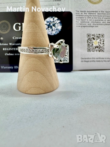 Сребърен пръстен с мойсанит (Диамант) 3 карата, снимка 4 - Пръстени - 53991226