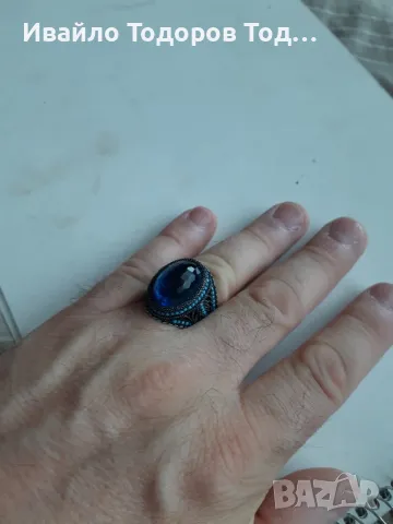 Бутиков сребърен пръстен ръчна изработка с голям аквамарин, снимка 6 - Пръстени - 48031132