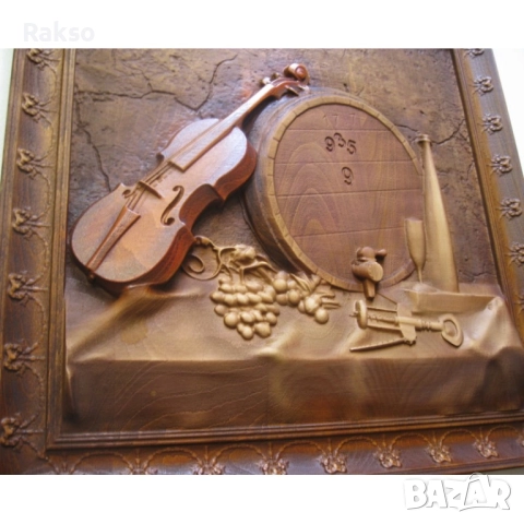 Дърворезба "Цигулка, грозде, бъчва ... ", снимка 5 - Пана - 52534007