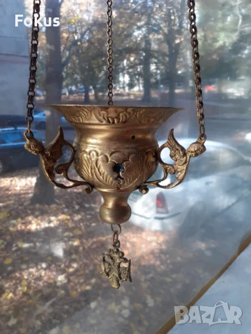 Старо бронзово висящо кандило кадило тамянник, снимка 2 - Антикварни и старинни предмети - 51106756