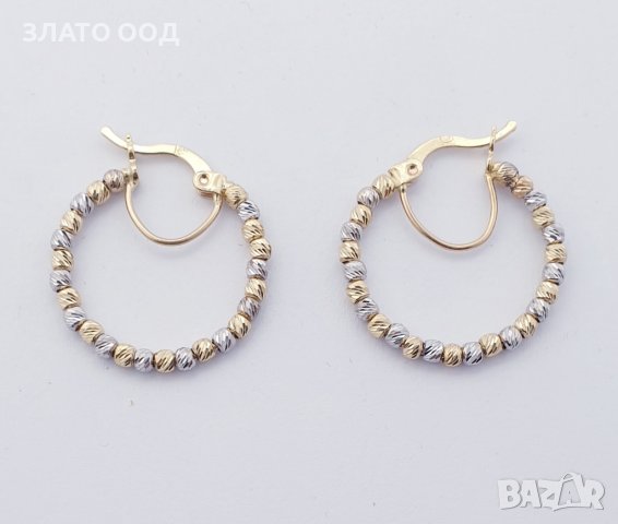 Златни обеци халки от бяло, жълто и розово -14К, снимка 6 - Обеци - 39965775