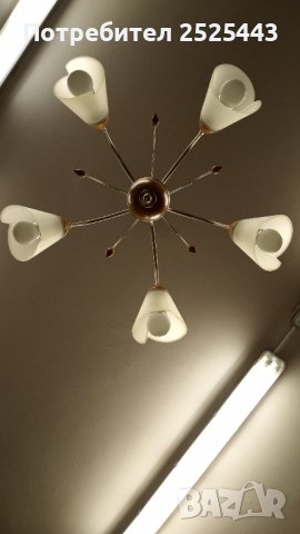 Абажур (полилей) - метален с дървени елементи   - с 5х3 W - Нови LED крушки Е14 - 3000К топло бяло, снимка 17 - Полилеи - 39494665