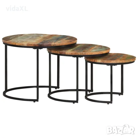 vidaXL Стифиращи маси, 3 бр, регенерирано дърво масив, снимка 8 - Маси - 56147091