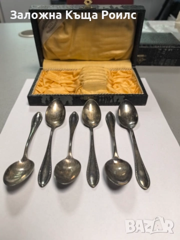 Немски сребърни лъжици Gebrüder Ruge, 6 бр., проба 800, комплект