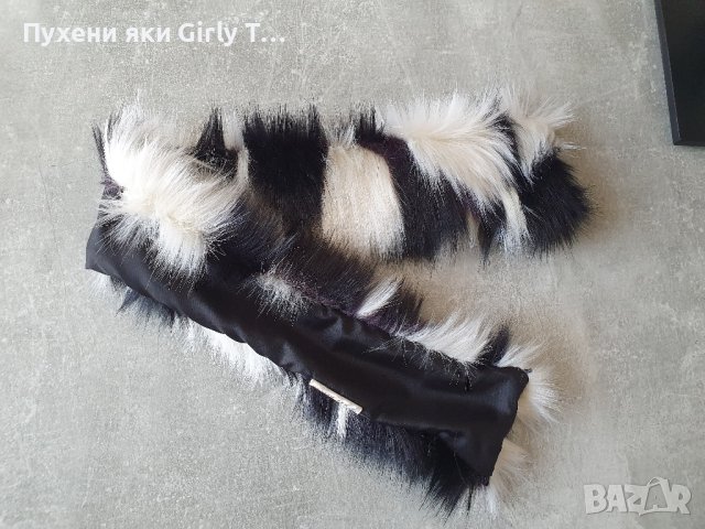 Черно-бяла Пухена яка Еко косъм. 75 см.и 1 м. Пух за качулка Дълъг Изкуствен.Якичка/пух Различни цв, снимка 4 - Шапки - 44343794