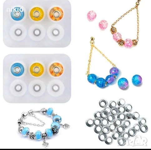 6 кръгчета с дупка за мъниста направа на колие гривна силиконов калъп молд бижу смола сладкарски, снимка 2 - Други - 26070958