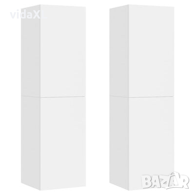 vidaXL ТВ шкафове, 2 бр, бели, 30,5x30x110 см, ПДЧ(SKU:803363, снимка 1