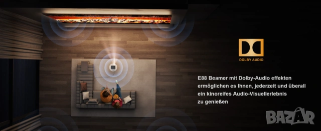 Смарт Проектор Jimveo E88 4K WiFi6 Netflix Dolby Auto Focus 30000LM - Чисто нов, снимка 8 - Плейъри, домашно кино, прожектори - 54129157