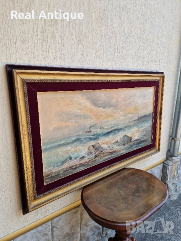 Маринизъм авторска масло платно картина голяма , снимка 6 - Антикварни и старинни предмети - 51179438