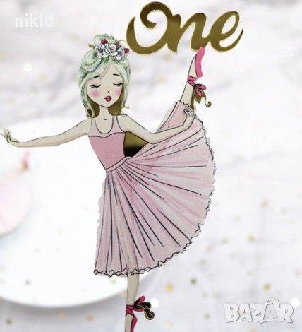 ONE 1 година годинка момиче Балерина рожден ден твърд Акрил топер за торта украса декорация, снимка 2 - Други - 30075651