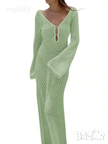 Плетена рокля с разширен дълъг ръкав, налична в два цвята 🥥, снимка 2 - Рокли - 49206269