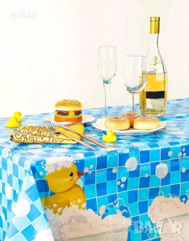 Син фон синя на патета патенца баня детска бебешка найлонова покривка за парти рожден ден