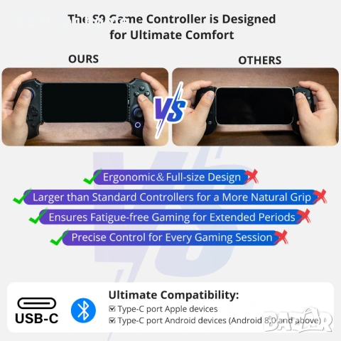 abxylute S9 геймърски контролер за iPhone 15/16/17, iPad Mini 6/7 Android таблет , снимка 3 - Аксесоари - 54173075