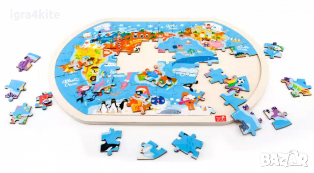 Дървен пъзел Морски Свят - Карта на света в рамка, снимка 2 - Игри и пъзели - 36512126