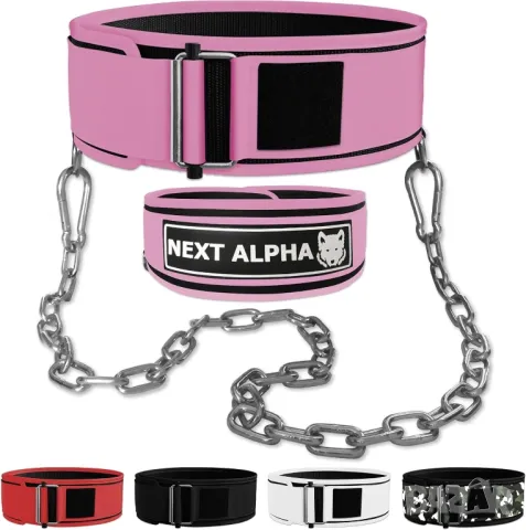 Фитнес колан за вдигане на тежести с верига. XL розов