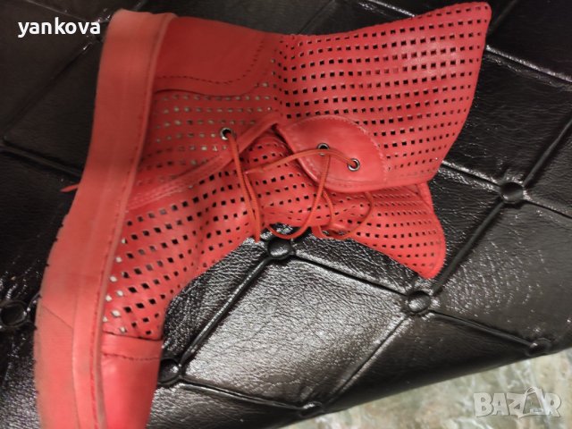 Червени естествена кожа летни ботуши , снимка 8 - Дамски ботуши - 36770499