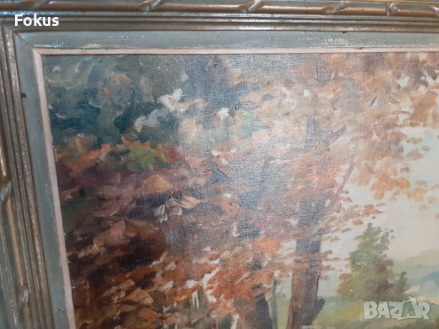 Стара авторска картина масло, платно, подпис, дървена рамка, снимка 2 - Антикварни и старинни предмети - 53353846