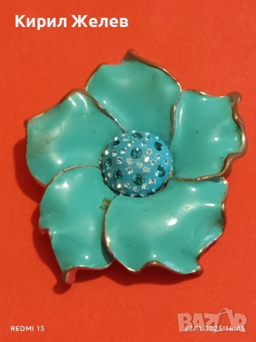 АРТ БРОШКА с ТЮРКОАЗЕНО ЕМАЙЛИРАНО ЦВЕТЕ и КРИСТАЛИ 28545