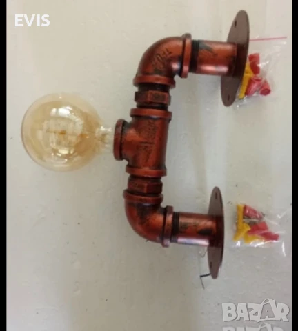 Винтидж индустриален аплик от тръби - месинг, снимка 4 - Лампи за стена - 50737211