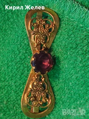 СТАРИННА ФИЛИГРАННА БРОНЗОВА СКЪПОЦЕННА БРОШКА - ПАНДЕЛКА с ФАСЕТИРАН АМЕТИСТ 48884, снимка 15 - Антикварни и старинни предмети - 48160523