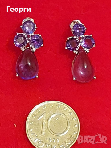 Красиви нежни сребърни дамски обеци с Пурпурен Аметист, снимка 6 - Обеци - 36468771