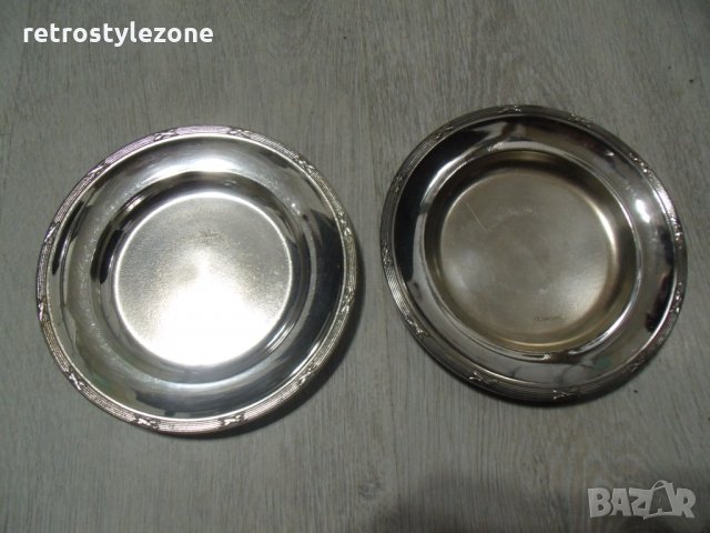 № 5009 две стари малки метални чинийки - prima NS  - печат / маркировка  - NS никелово сребро   - ди, снимка 2 - Други ценни предмети - 31567154