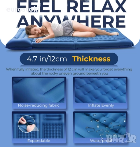 Къмпинг самонадуваем матрак за открито с вградена помпа за крака,  възглавница, чанта за съхранение, снимка 3 - Надуваеми легла - 52860575