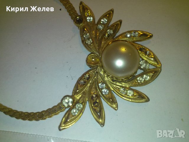 ПОЗЛАТЕНО СТАРО КОЛИЕ с ГОЛЯМ БИСЕР ПЕРЛА и КАМЪЧЕТА 6676, снимка 3 - Колиета, медальони, синджири - 29815049