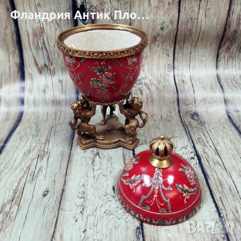 Яйце порцелан и бронз в червено, снимка 3 - Декорация за дома - 42894433