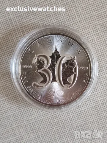 1 тройунция Сребърна Монета Maple Leaf 30-та годишнина BU 2018 г., снимка 5 - Нумизматика и бонистика - 49840955