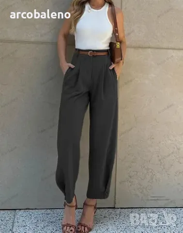 Дамски модни едноцветни свободни панталони с висока талия, 3цвята , снимка 6 - Панталони - 47570039