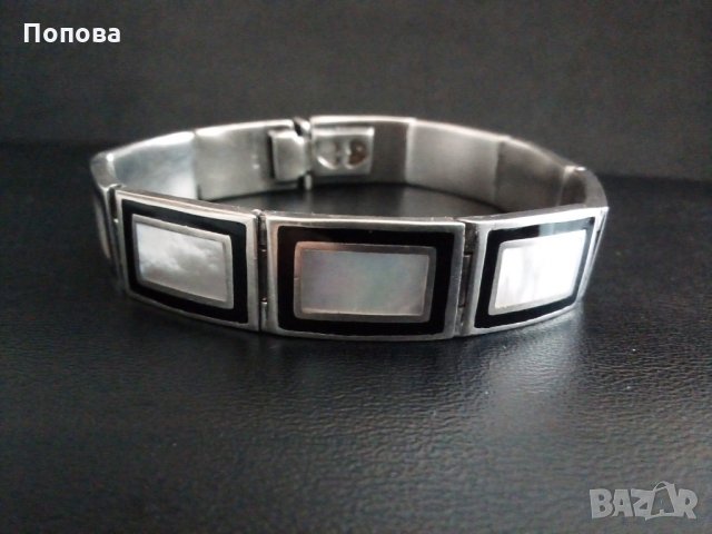 Дизайнерски сребърен масивен лот  с оникс и седеф /гривна и медальон/, снимка 3 - Бижутерийни комплекти - 31968256