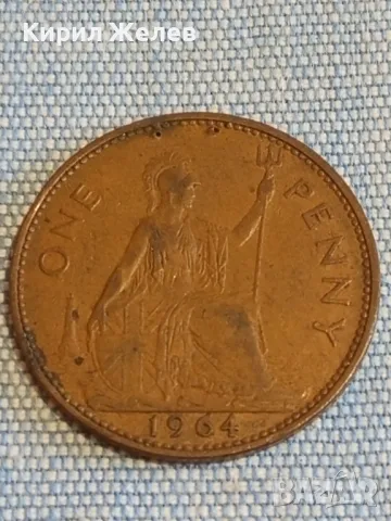 Стара монета 1 пени 1964г. Англия Кралица Елизабет втора за КОЛЕКЦИЯ 28489