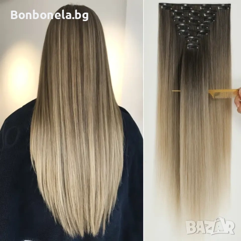 Екстеншън с клипс Удължение за Коса Различни цветове 7 реда треса, снимка 3 - Аксесоари за коса - 53032296
