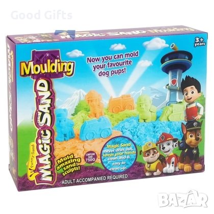 Комплект Кинетичен пясък Пластилин Пес Патрул с формички, снимка 2 - Пластелини, моделини и пясъци - 42809504
