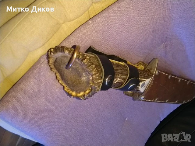 Масивен ловен нож дръжка еленов рог калъф естест.кожа 45см и острие 247х43мм дебелина 5мм, снимка 9 - Ножове - 51009467