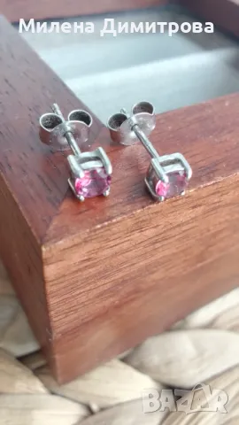 Малки сребърни обеци с естествен Розов Топаз, снимка 3 - Обеци - 48271206