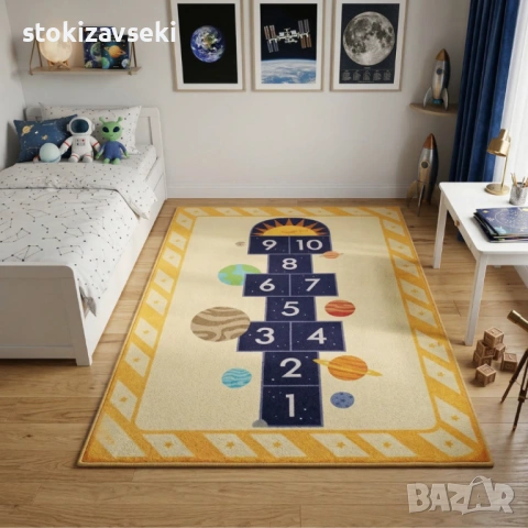 Детски килим за игра 120х160см - Тъмнозелен килим, противоплъзгащ и миещ се