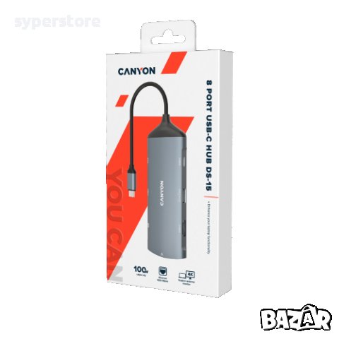 USB Хъб USB Преобразувател CANYON CNS-TDS15, Type C 8-in-1 Multiport Docking, снимка 2 - Друга електроника - 36644399
