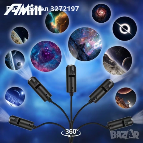 USB 360° LED Въртящ се Галактически Светлинен Проектор,LED Атмосферна Лампа