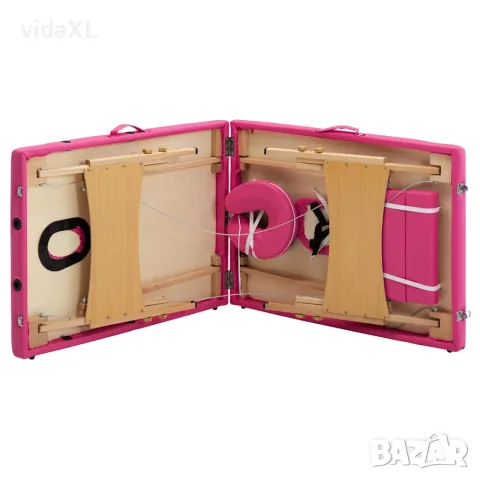 vidaXL Сгъваема масажна кушетка, 2 зони, дърво, розова, снимка 6 - Кушетки - 56146018