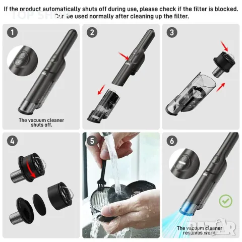 Мощна ръчна автомобилна прахосмукачка Безжична 15KPa за дома офиса 160w, снимка 2 - Прахосмукачки - 49064951
