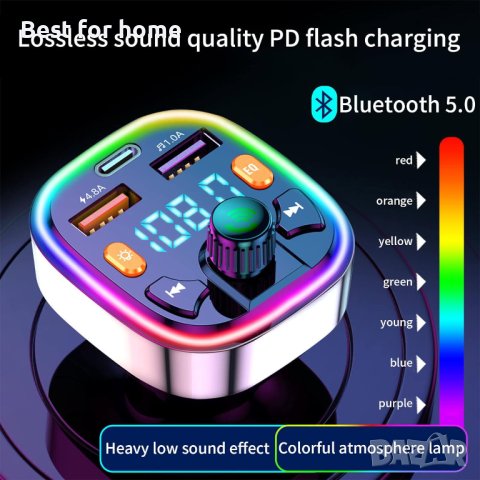 Q7 Автомобилен  Bluetooth 5.0  FM трансмитер- hends free с 18W, снимка 6 - Други - 44457018