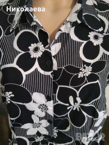 Черно-бяла риза на цветя,L/XL, снимка 2 - Ризи - 29626074