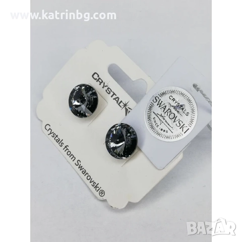 Обеци на винт SWAROVSKI RIVOLI Silver Night 12мм, снимка 2 - Обеци - 51657170